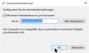 Windows 10 uhrzeit aus internet